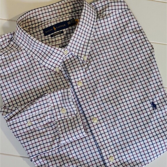 Ralph Lauren Other - Ralph Lauren Performance Shirt Men's 3XLT Windowpane Blue Maroon Nylon